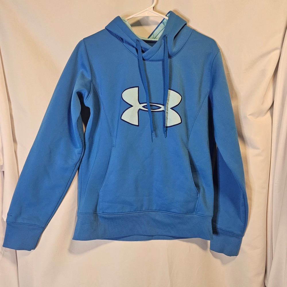 Under Armour Storm ColdGear Hoodie Womens Medium Blue Logo Pullover Sweatshirt